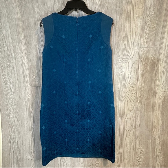 J CREW Sz S Peacock Blue JACQUARD Zip-Pocket Shift Dress Style B9431 Size Small - Picture 4 of 5